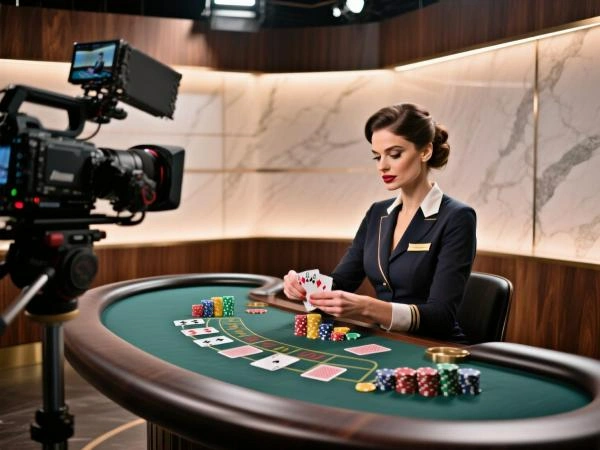 Live casino dealer studio med professionell kvinnlig dealer